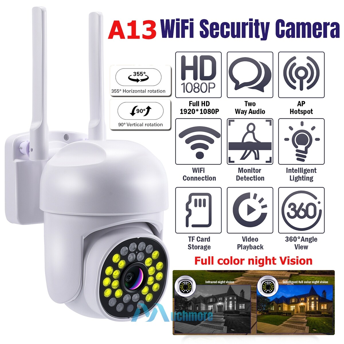2MP 1080P HD Wifi IP Camera Pan/Tilt Outdoor Home Smart CCTV Night Vision IR Cam