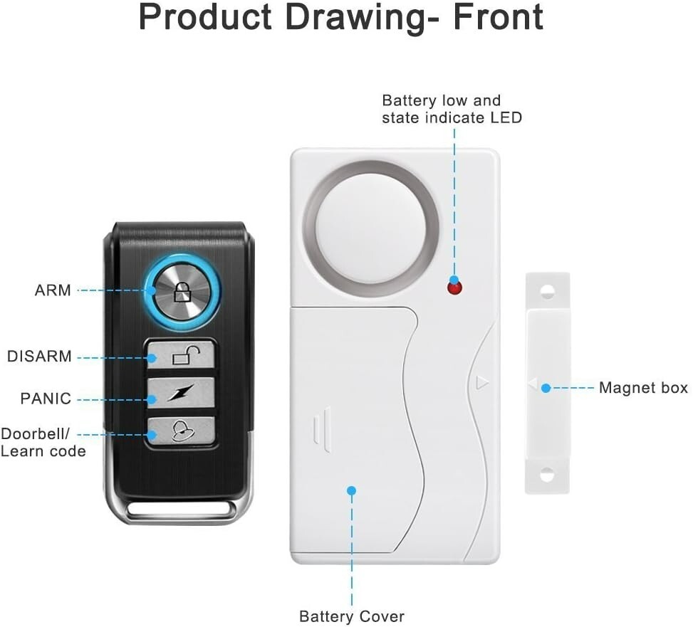 105dB Anti-Theft Wireless Door Alarm with Remote Control and Easy Install