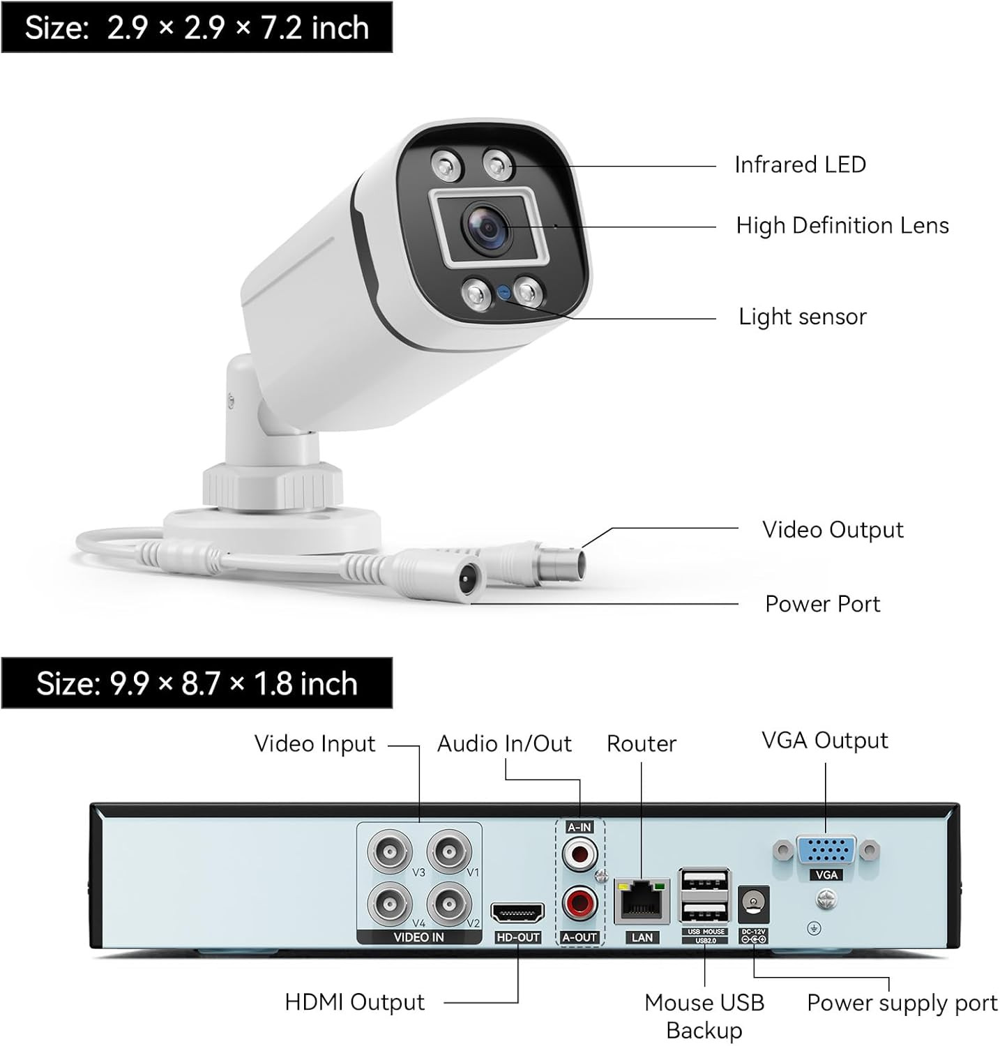 Wired Security Camera System Outdoor, 4 Channel 5MP Lite AHD TVI DVR Recorder wi
