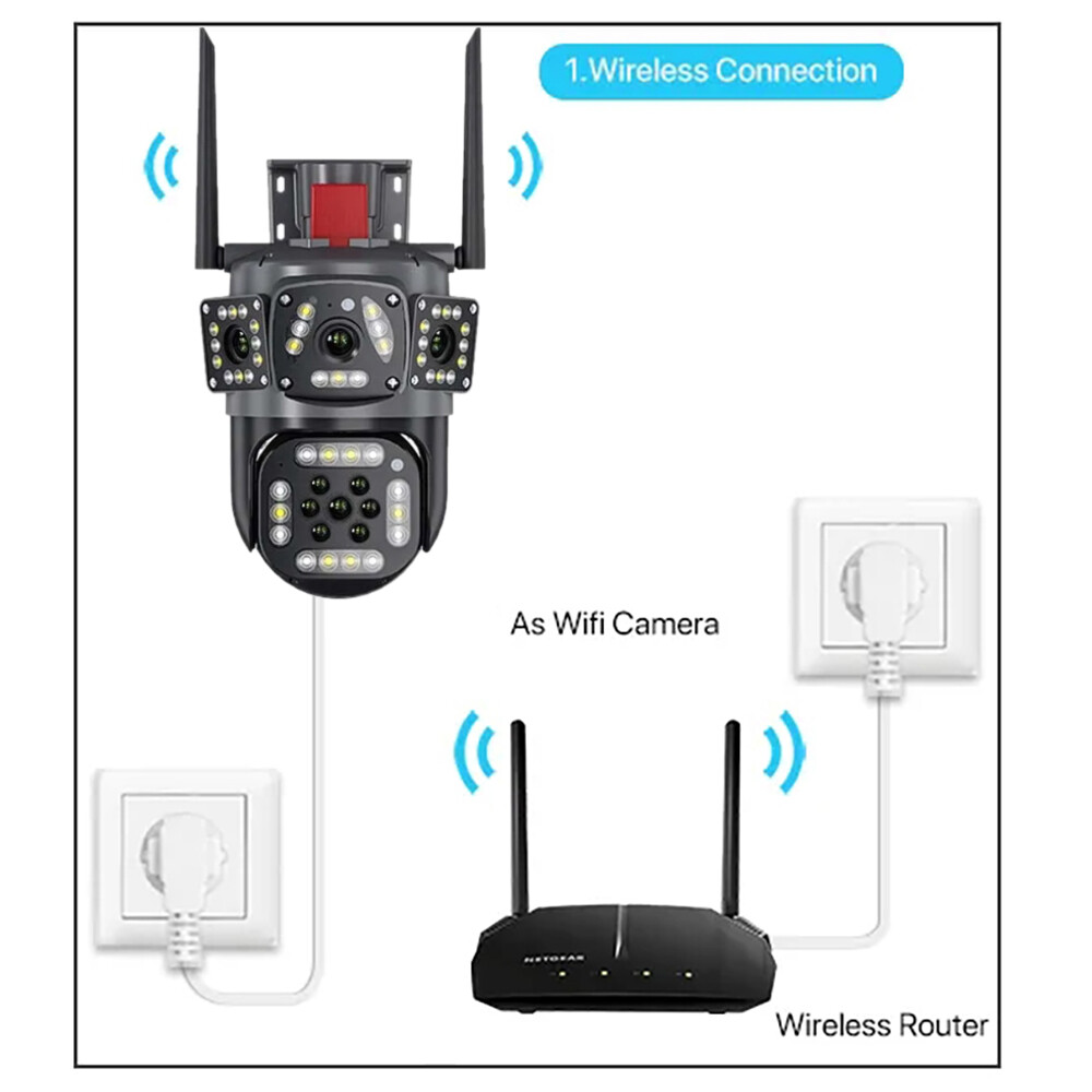 4K 9MP IP WiFi 360° 10X Zoom 3 Lens 3 Screens Security Camera System Outdoor PTZ
