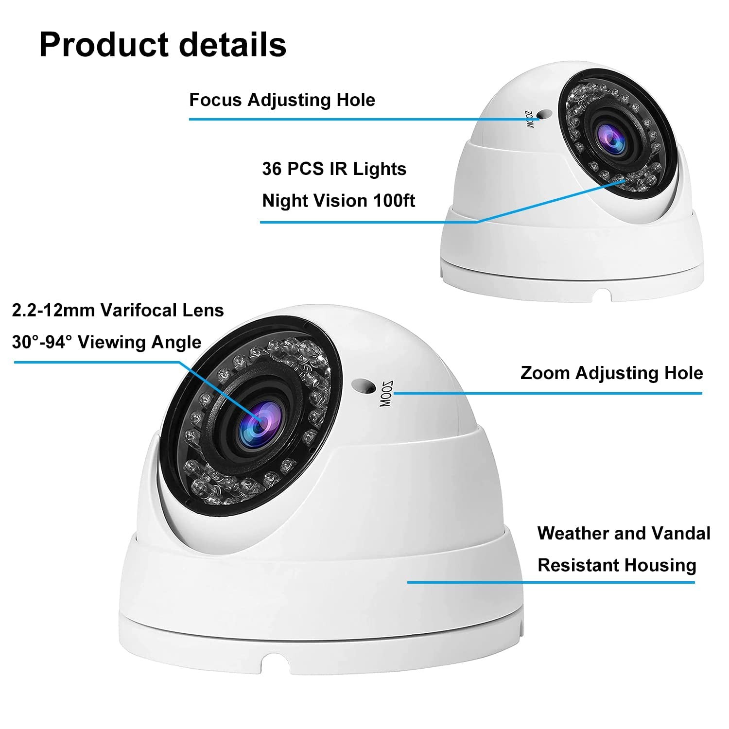 2MP CCTV Camera HD 1080P 4-in-1 1 Count (Pack of 1), White