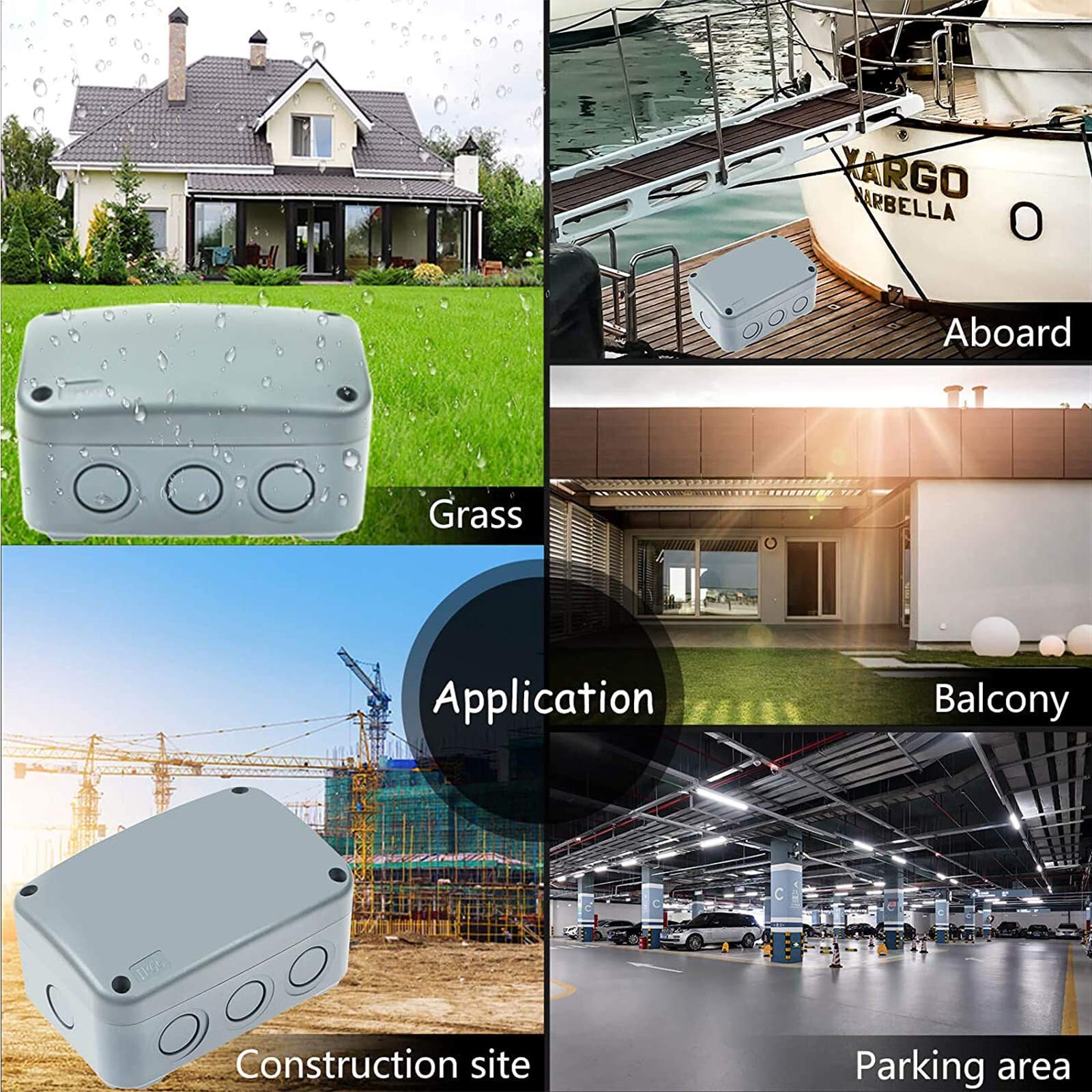 Nineleaf 6PK Outdoor Junction Box ABS Plastic Dustproof IP66 125x86x62mm,
