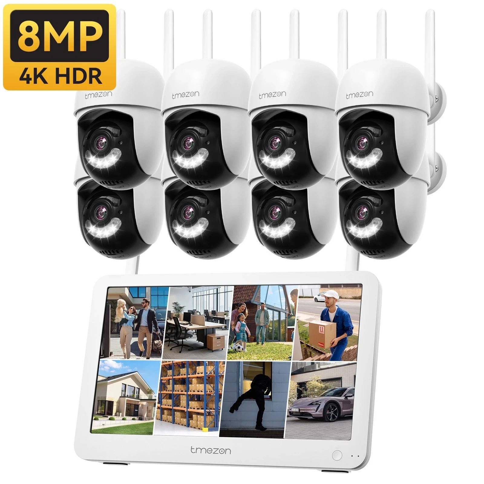 8MP WiFi PTZ Security Camera System 12″Monitor 10CH NVR Waterproof Wireless CCTV