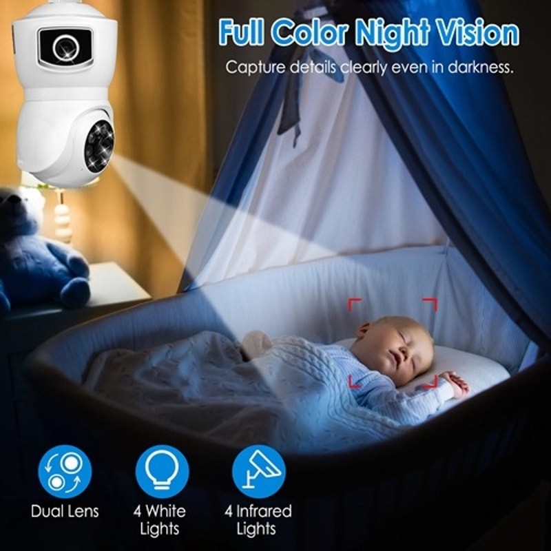 iMountek Dual Lens Security Camera E27 Light Socket Surveillance Camera 1080P