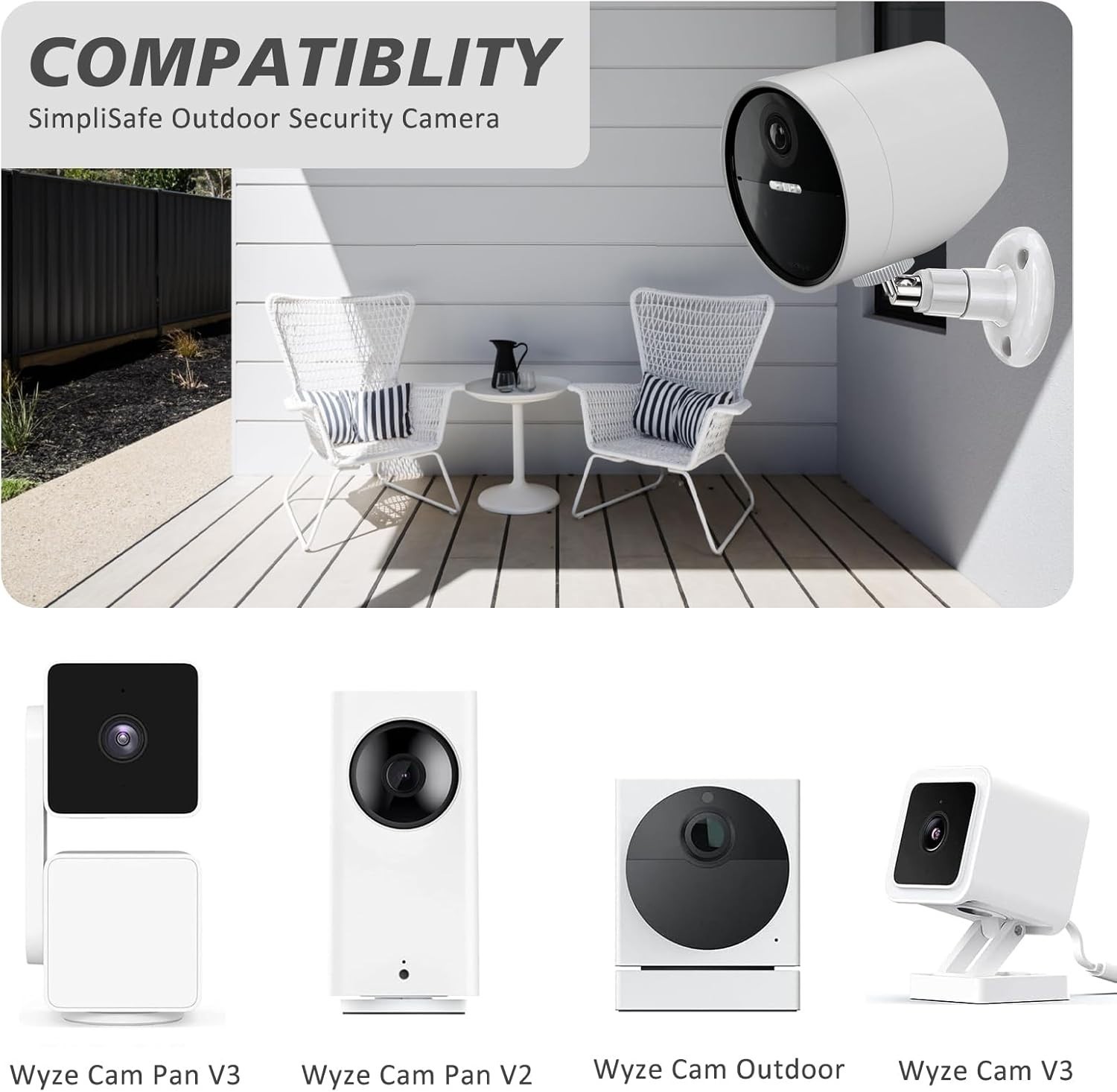 2 Pack Wall Mount Compatible with Simplisafe Outdoor Security Camera, 360° Rot