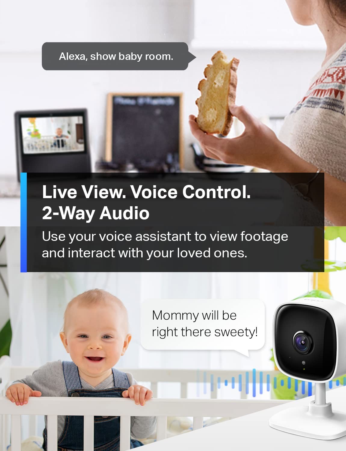 TP-Link Tapo 1080P Indoor Security Camera for Baby Monitor, Dog 1-Pack, White