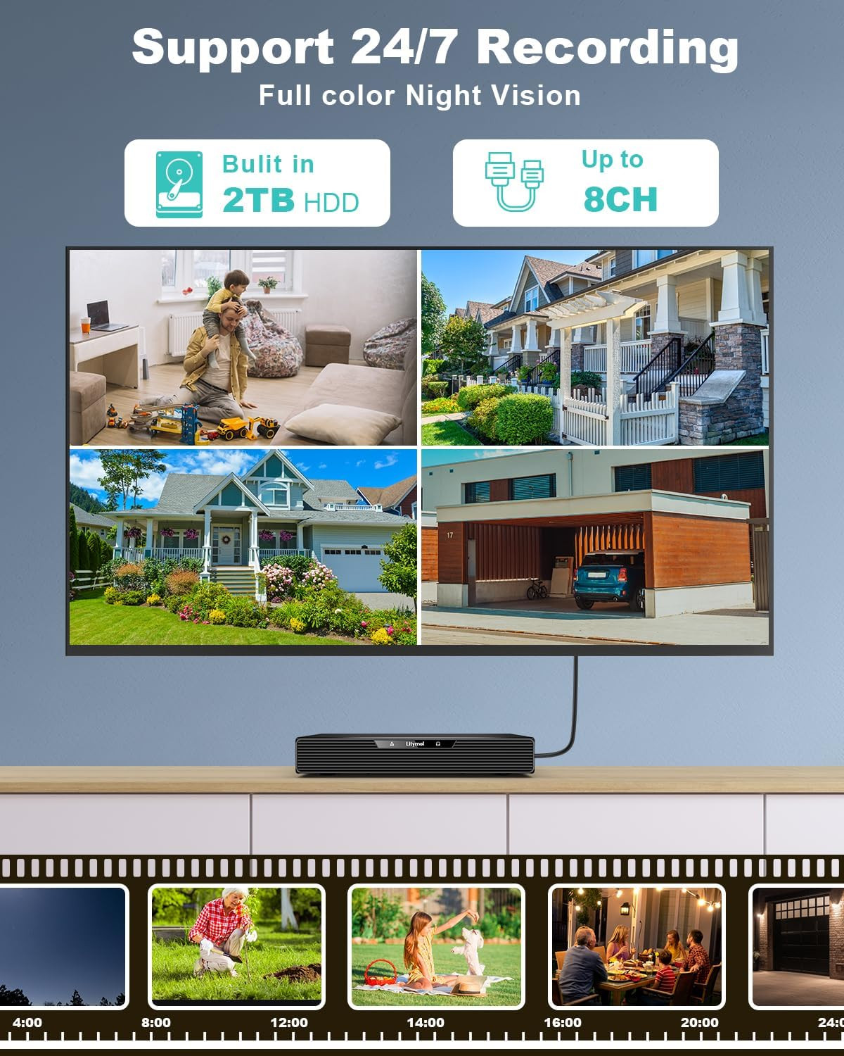 Home Security Camera System, 3K/5MP Wired 4-Cam Kit with AI Human/Vehicle Detect
