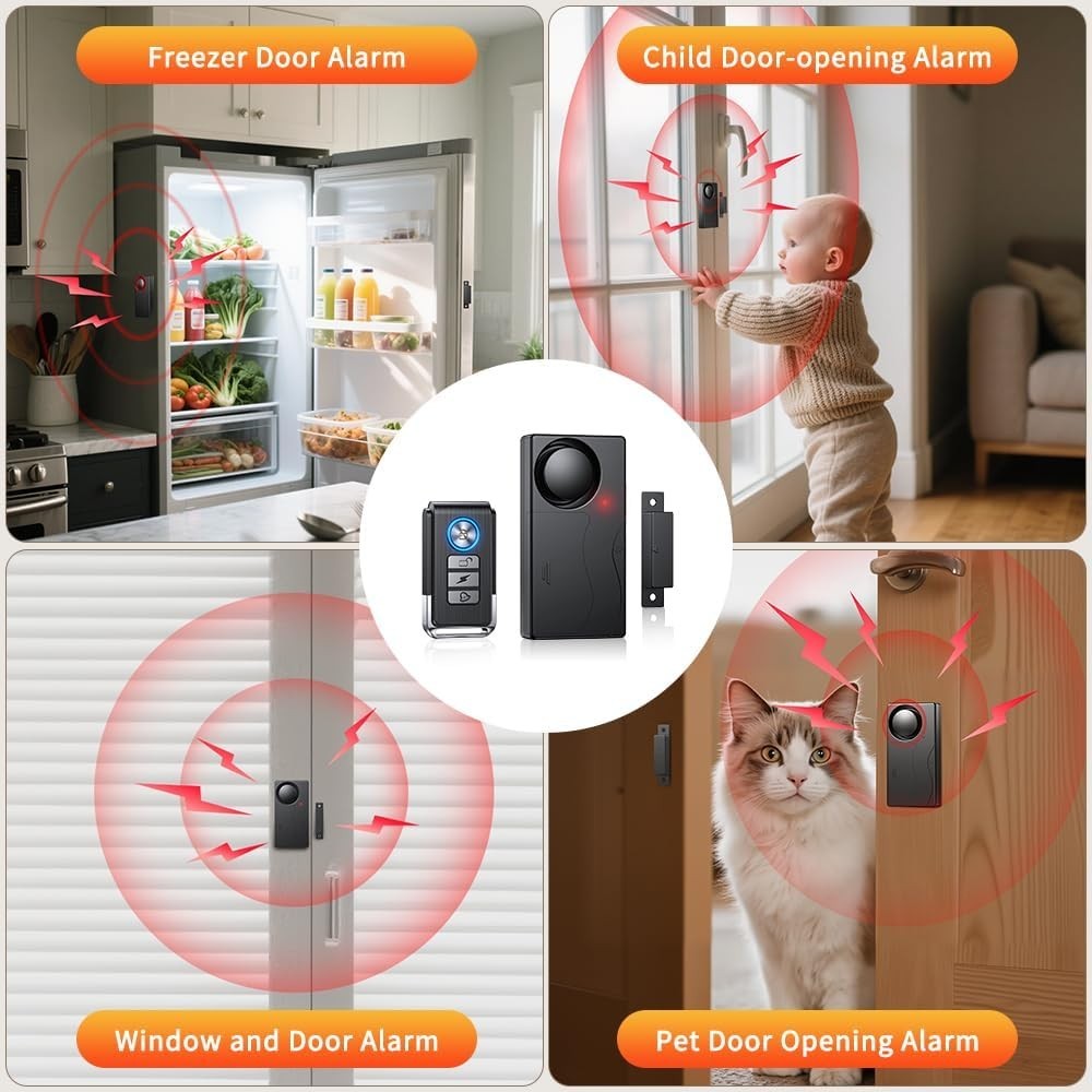 110dB Door Alarm with Remote, Wireless Anti-Theft When Opened, Door Bells Chi…