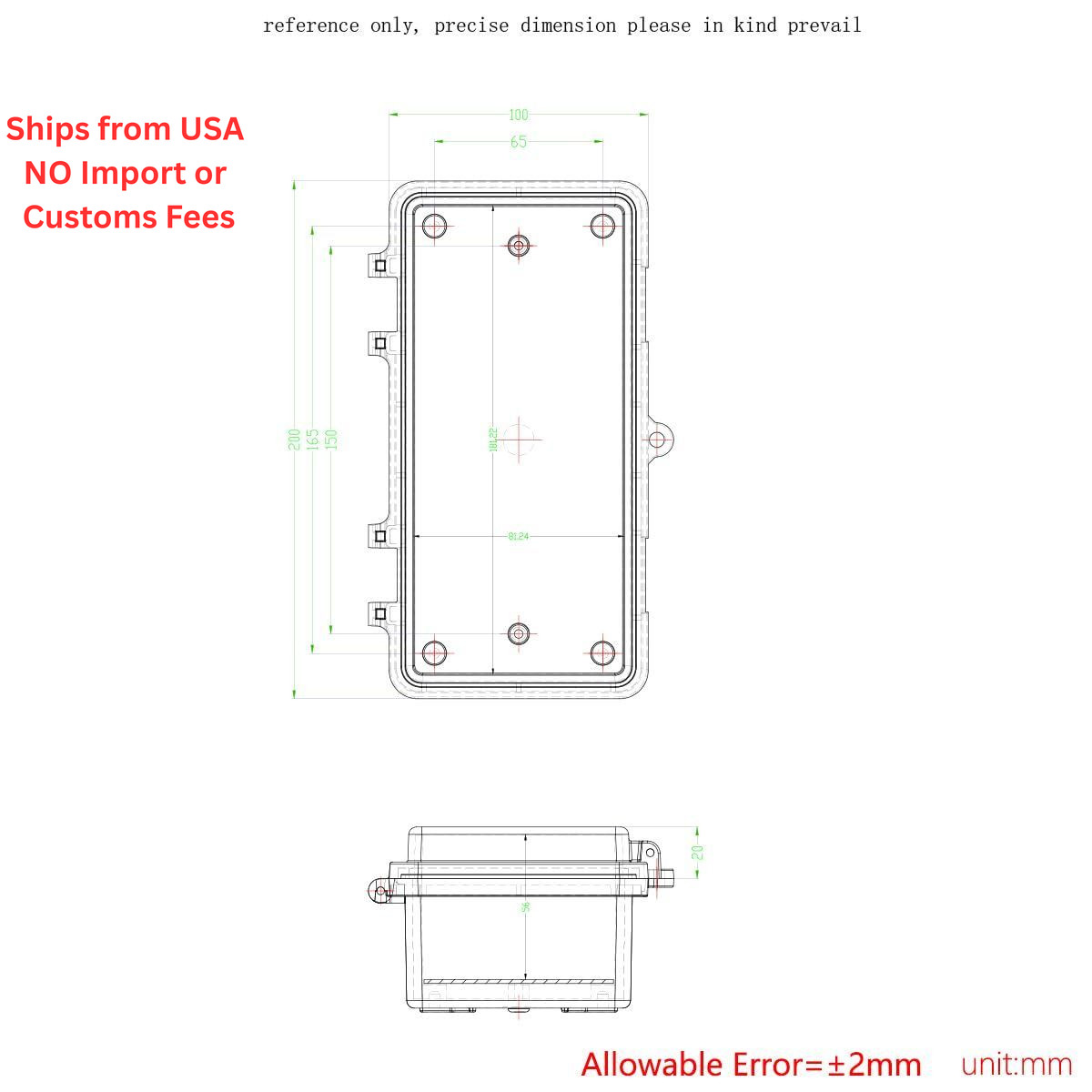 Otdorpatio Junction Box, Hinged Black Clear Cover IP67 7.9″x3.9″x2.8″,
