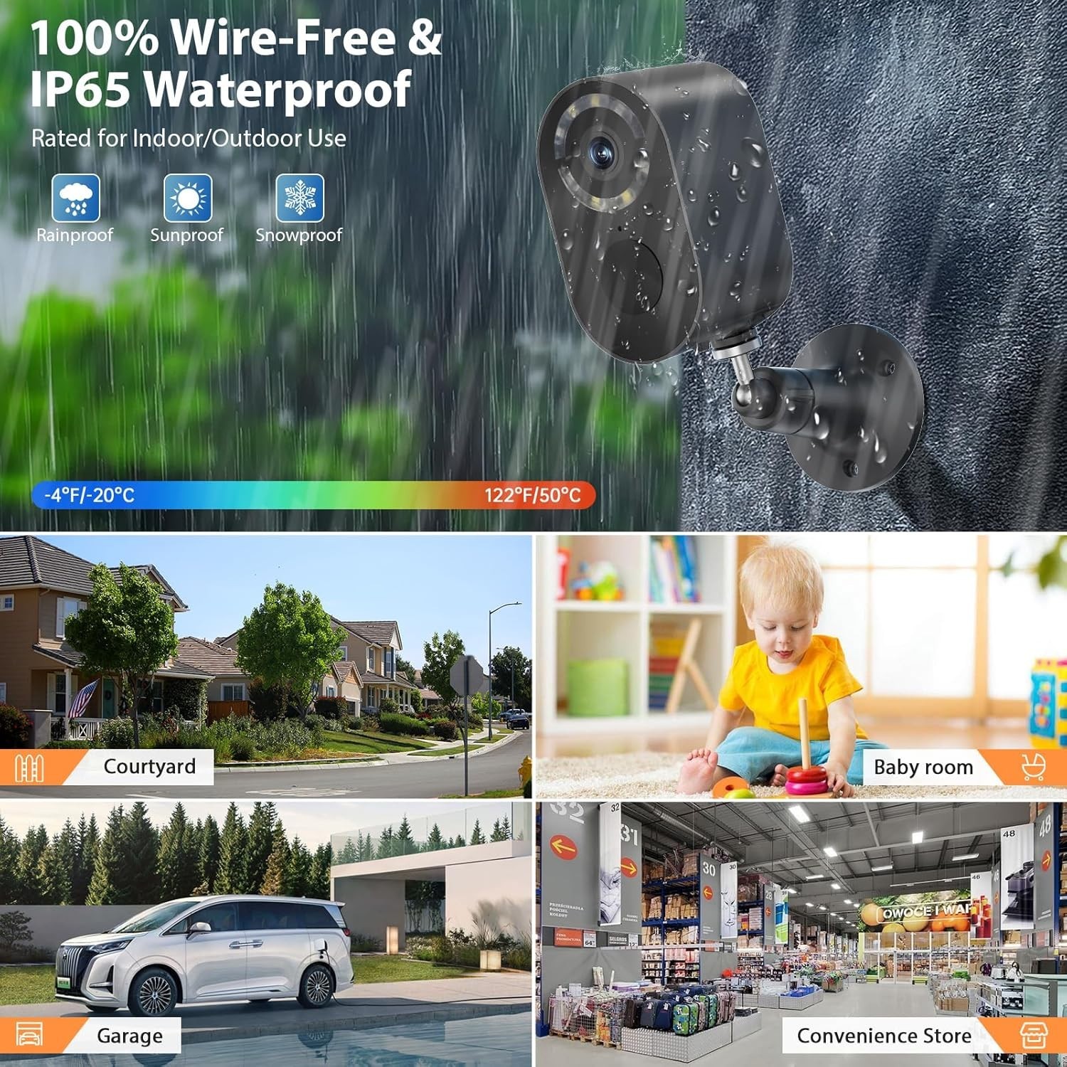 Security Cameras Wireless Outdoor,2.4GHz WiFi Security Camera Outdoor 2K Battery
