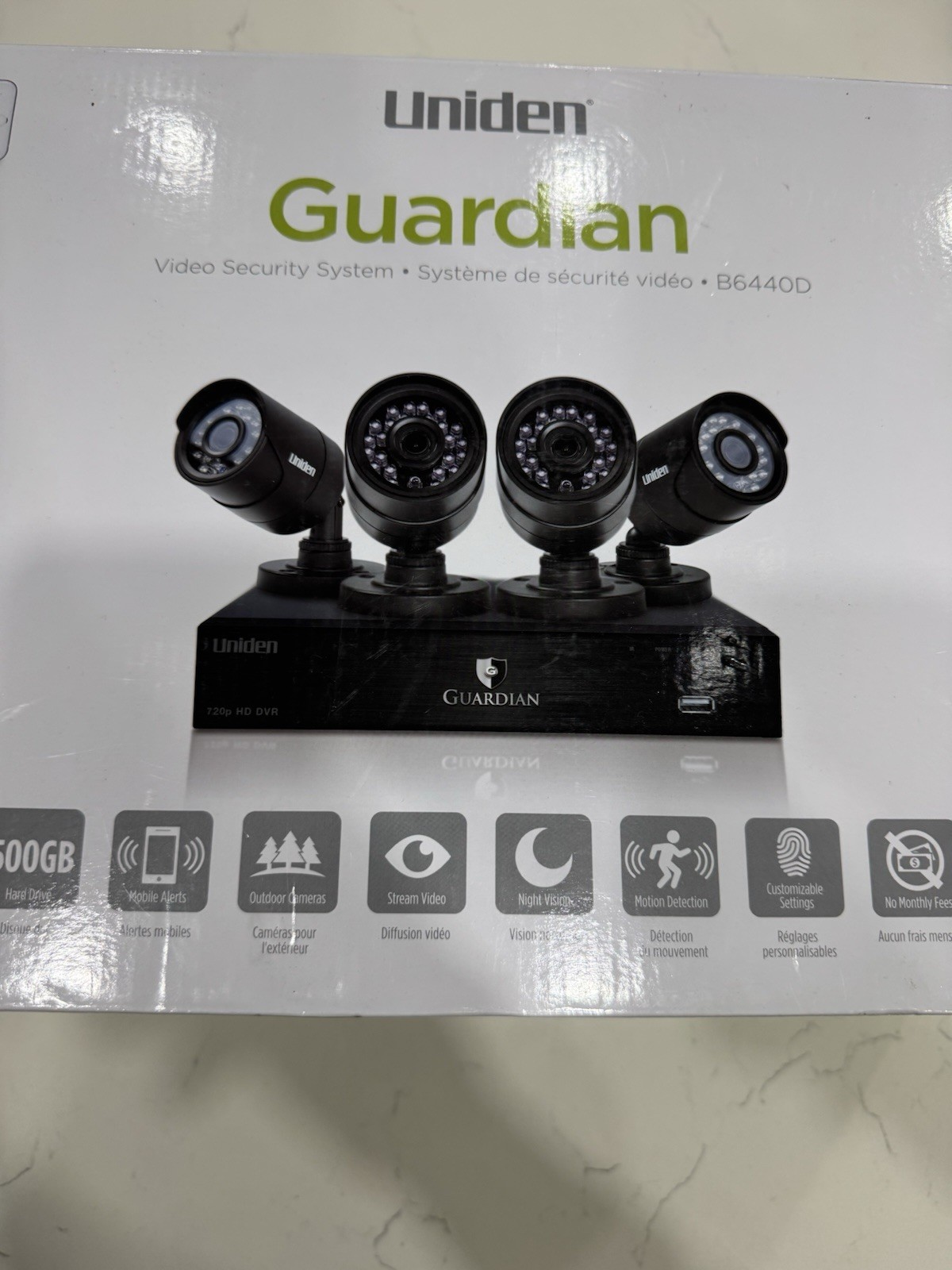 Uniden Guardian B6440D Video Security System 4-Channel DVR 4 Cameras 500GB