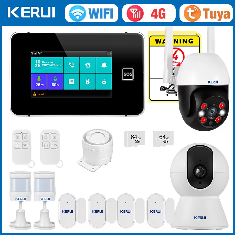 G64B 4G Home Burglar Alarm 4.3 Inch Touch Screen Home Alarm System WiFi GSM Tuya