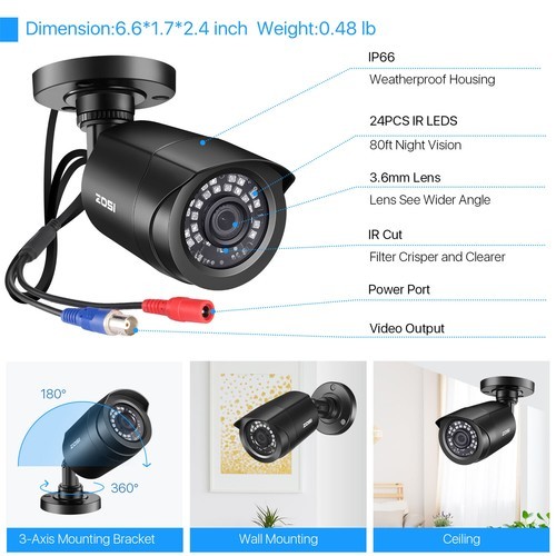 ZOSI 16CH 5mp lite Surveillance Security Camera System HDMI DVR 1080P Outdoor