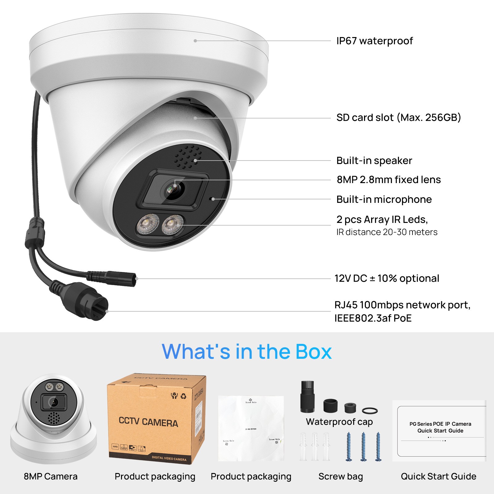 Vikylin 16CH NVR System 16POE Turret IR30M IP 4K Security Camera MIC&Speaker Lot
