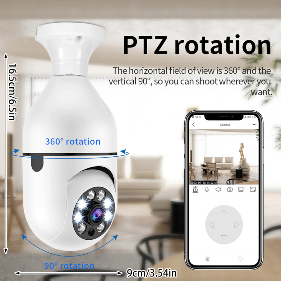 360° Panoramic WiFi IR IP E27 Light Bulb Camera 1080P Night Smart Home Wireless