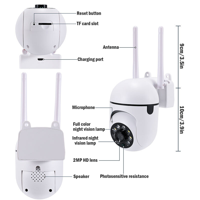 2MP 1080P HD Wifi IP Camera Pan/Tilt Outdoor Home Smart CCTV Night Vision IR Cam