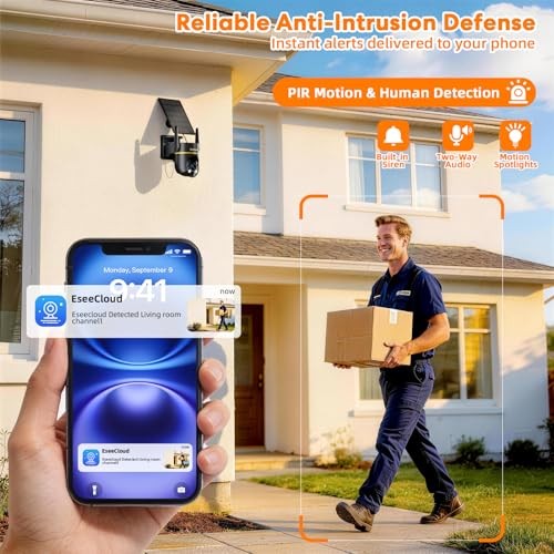 5G&2.4GHz 4MP Solar Security Camera Wireless Outdoor, Short-Solar Cam Black