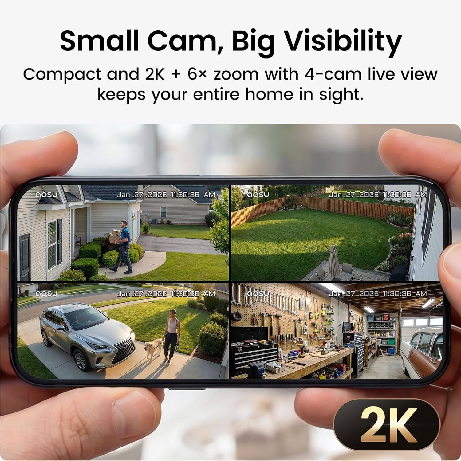 aosu Wireless Outdoor Security Camera Kit with aosuBase Local Storage, 2K