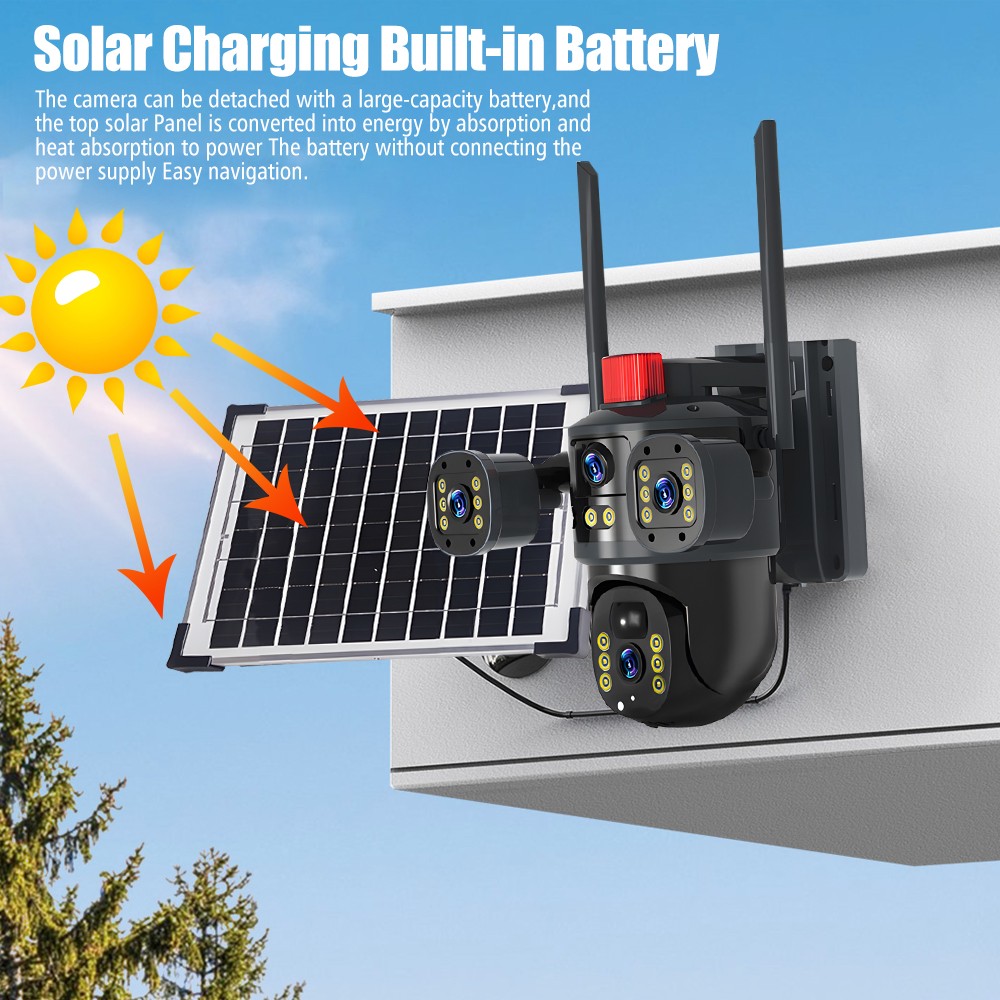 4 Camara De Seguridad Solar WIFI Inalambricas Para Exterior Con Vision Nocturna