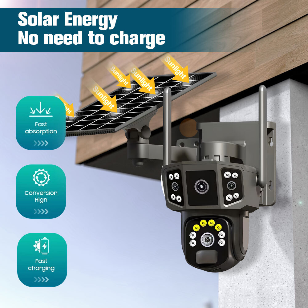 9MP4K Dual Screen Solar Camera Outdoor Wireless WiFi PTZ Dual Lens Security