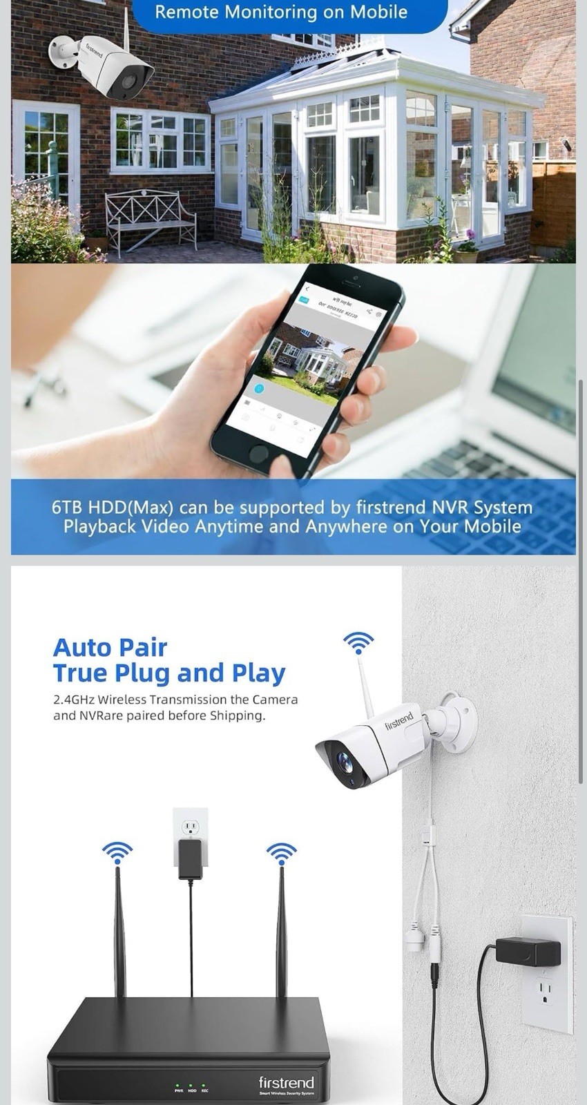 FIRSTREND WiFi Home Security Camera System 8CH NVR with 4x 1080P Camera 500G HDD