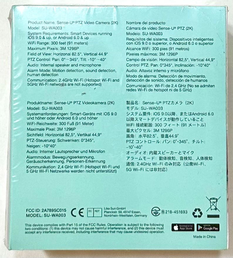 Camera Surveillance Security Recorder Sense-U PTZ Smart 2K Video Baby Monitoring