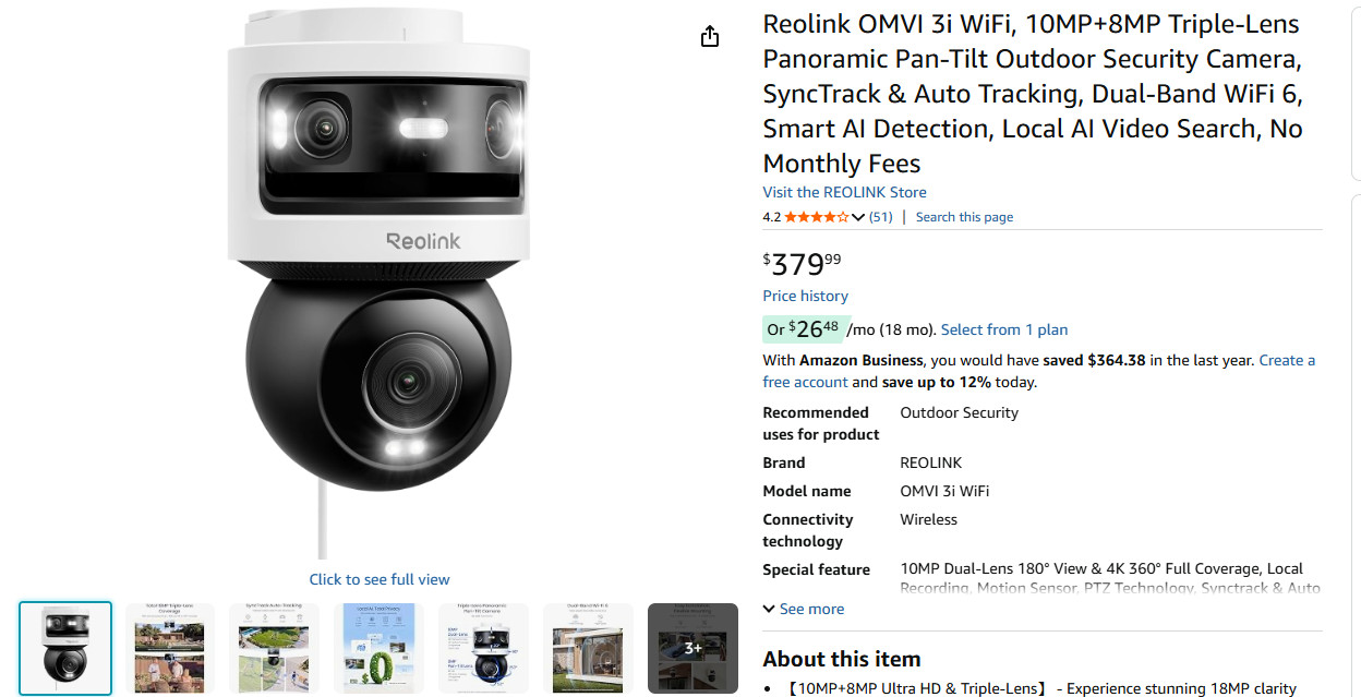 Reolink 10MP+8MP Triple-Lens Outdoor Security Camera WiFi 6 Pan-Tilt AI Tracking