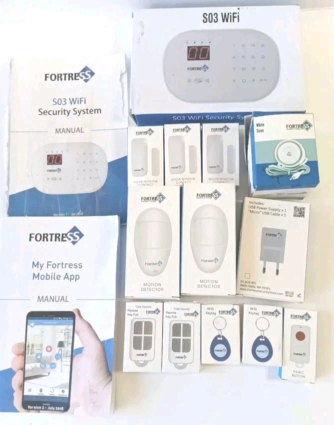 Fortress S03 WiFi Home Security Alarm System Siren Door Window Sensors Keyfobs