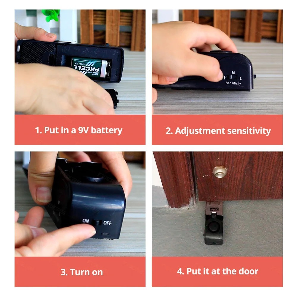Security Door Stop Alarm System 120DB Hotel Home Wireless Security Safety Tools