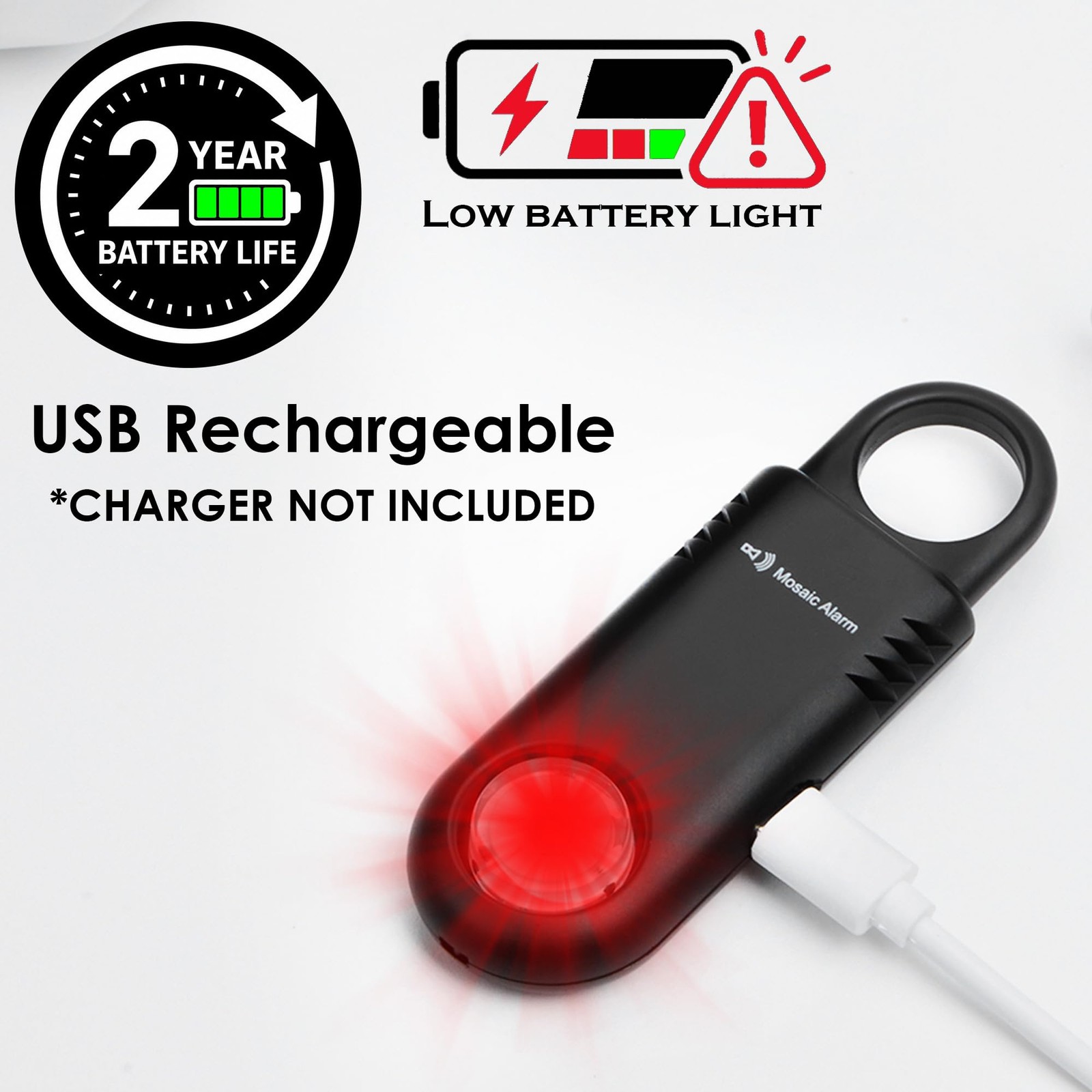 135dB Rechargeable Personal Safety Alarm Built-in Ultra-Bright Flashlight. No…