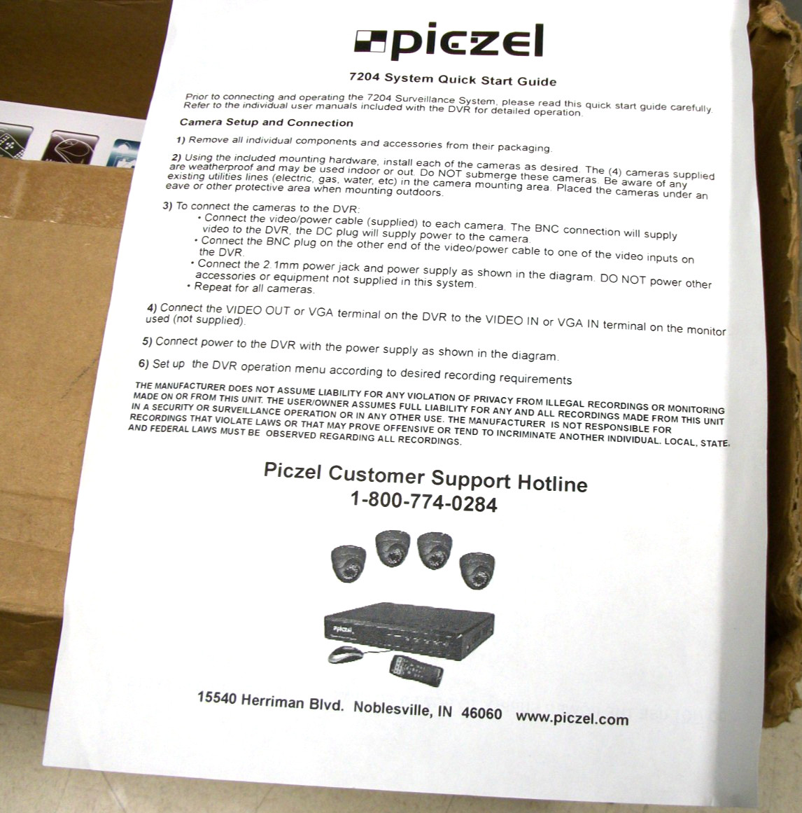 PICZEL 7204 Surveillance System 4CH DVR w/Internet 4 IR Cams & Install Kit – NEW