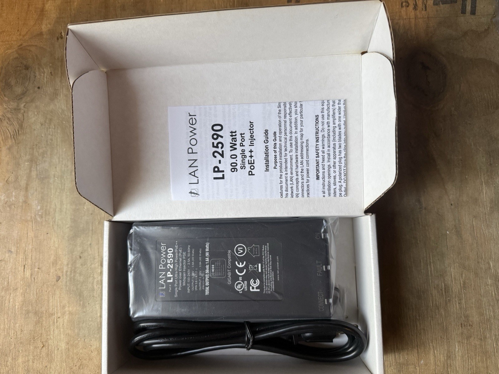 LAN-Power LP-2590 1 Port Ultra High Power PoE++ Injector IEEE 802.3bt-90 W