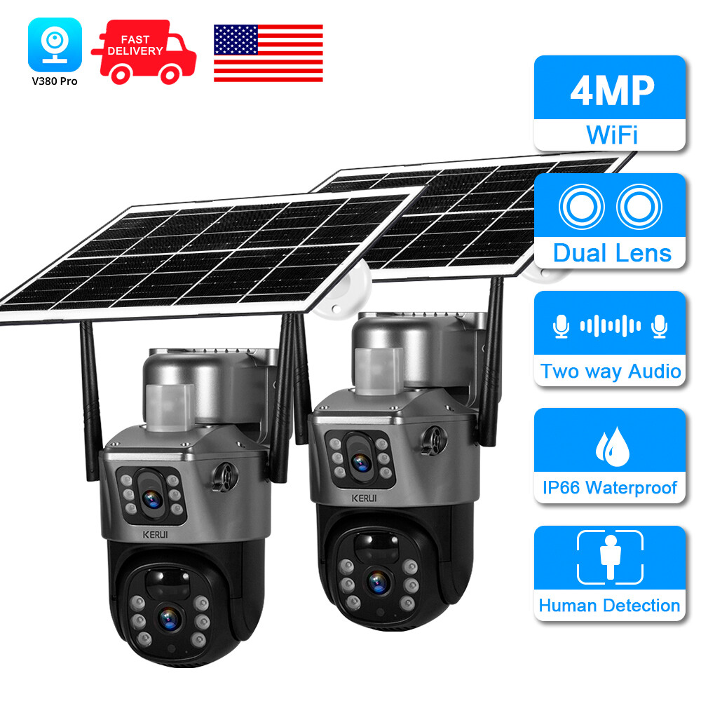 Solar Battery Powered Wireless WiFi Outdoor Pan/Tilt Home Security Camera System