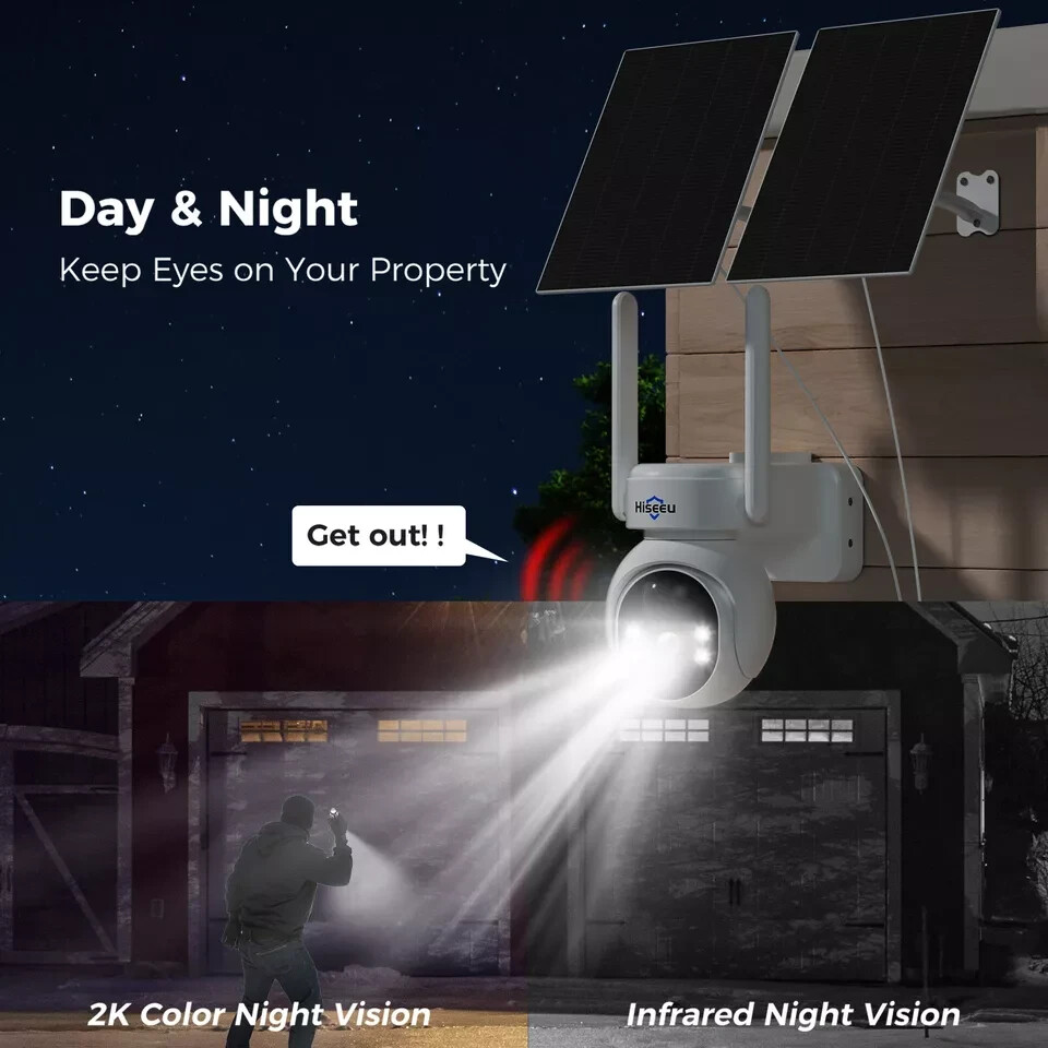 Hiseeu 4G LTE Cellular Security Camera Outdoor SD Card Wireless Solar Powered