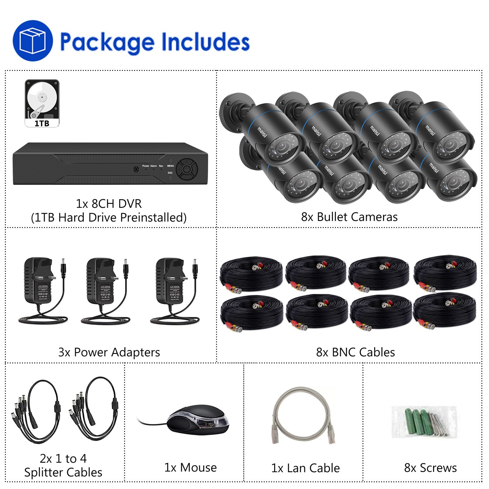 8 Channel CCTV System 5MP Home Surveillance Outdoor Camera Kit with 1TB HDD