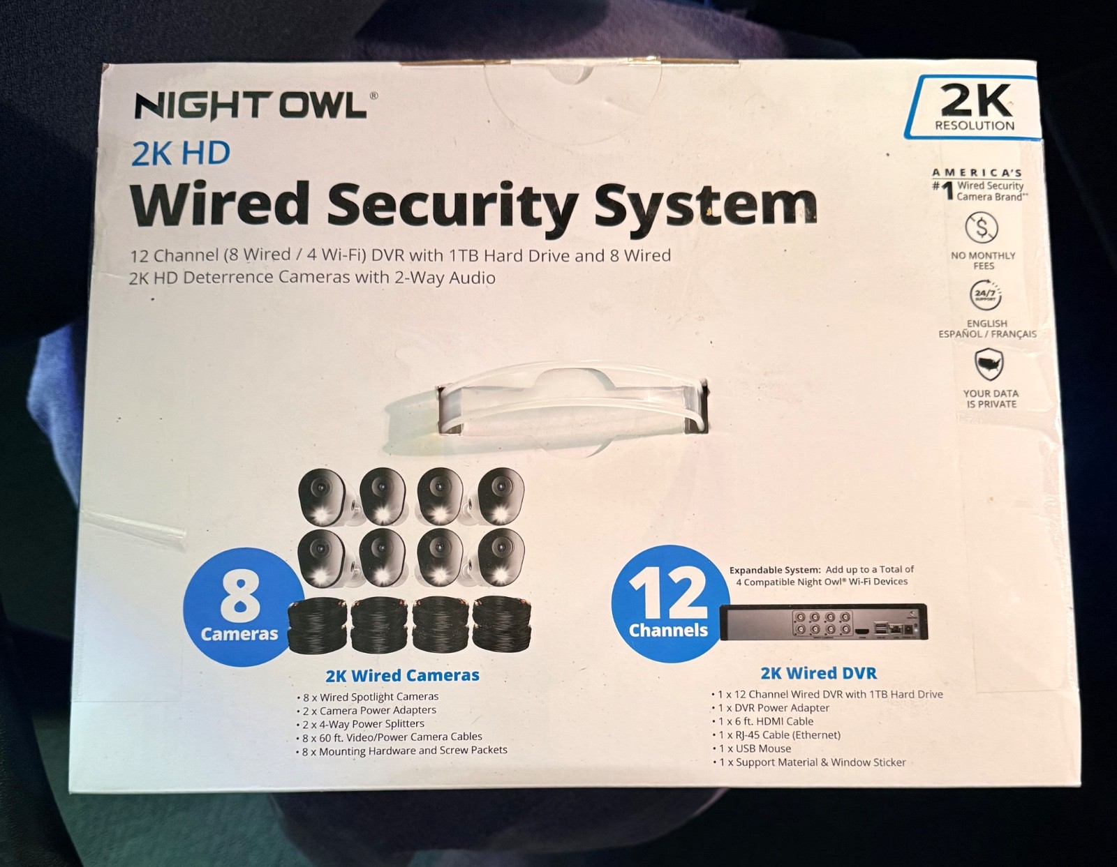 Night Owl FTD4-81-8L 12 Channel 8 Camera Wired 2K 1TB DVR Security System -White