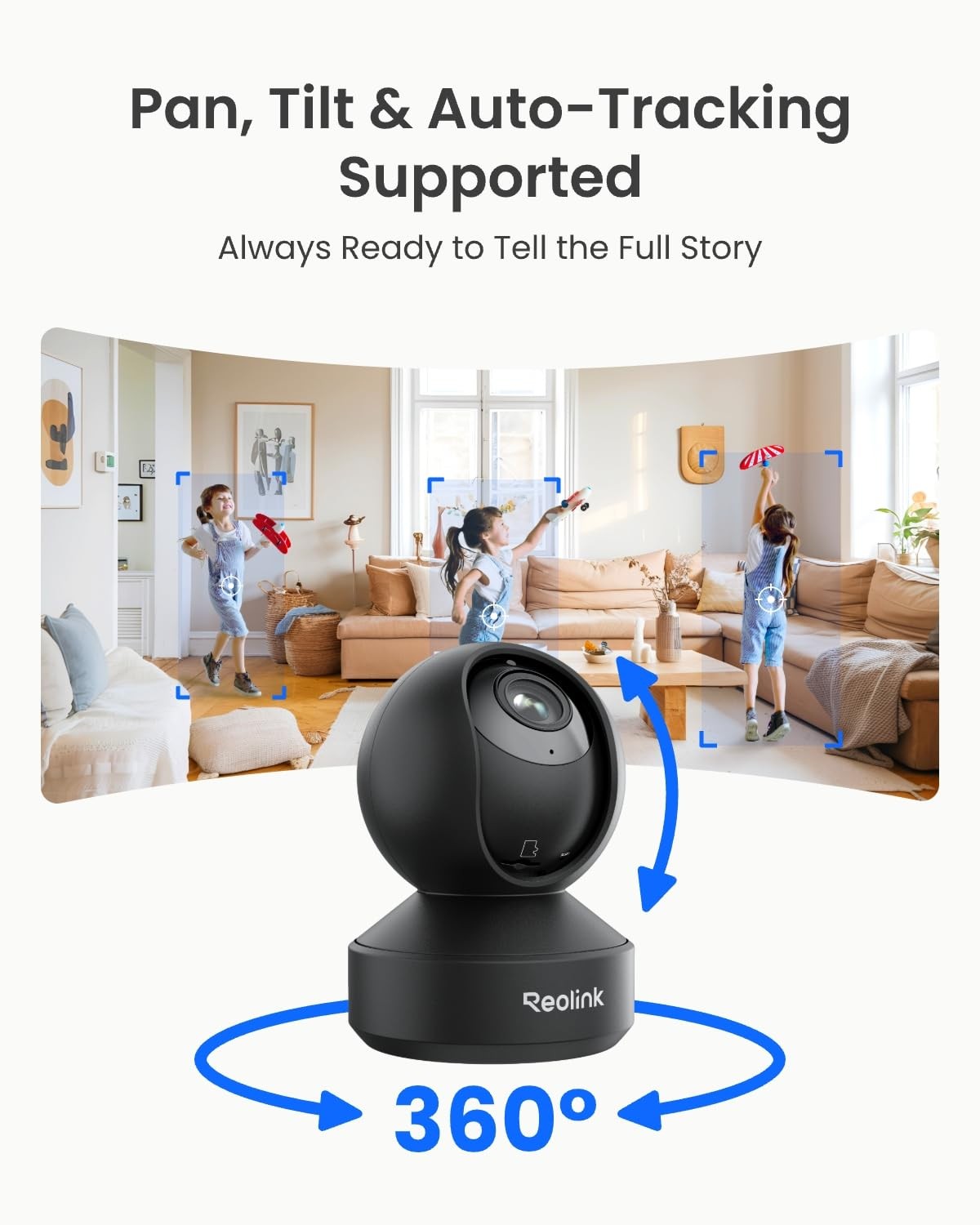 REOLINK 4K Pan Tilt Indoor Camera, 3X Optical Zoom, Dual-Band WiFi 6 Black
