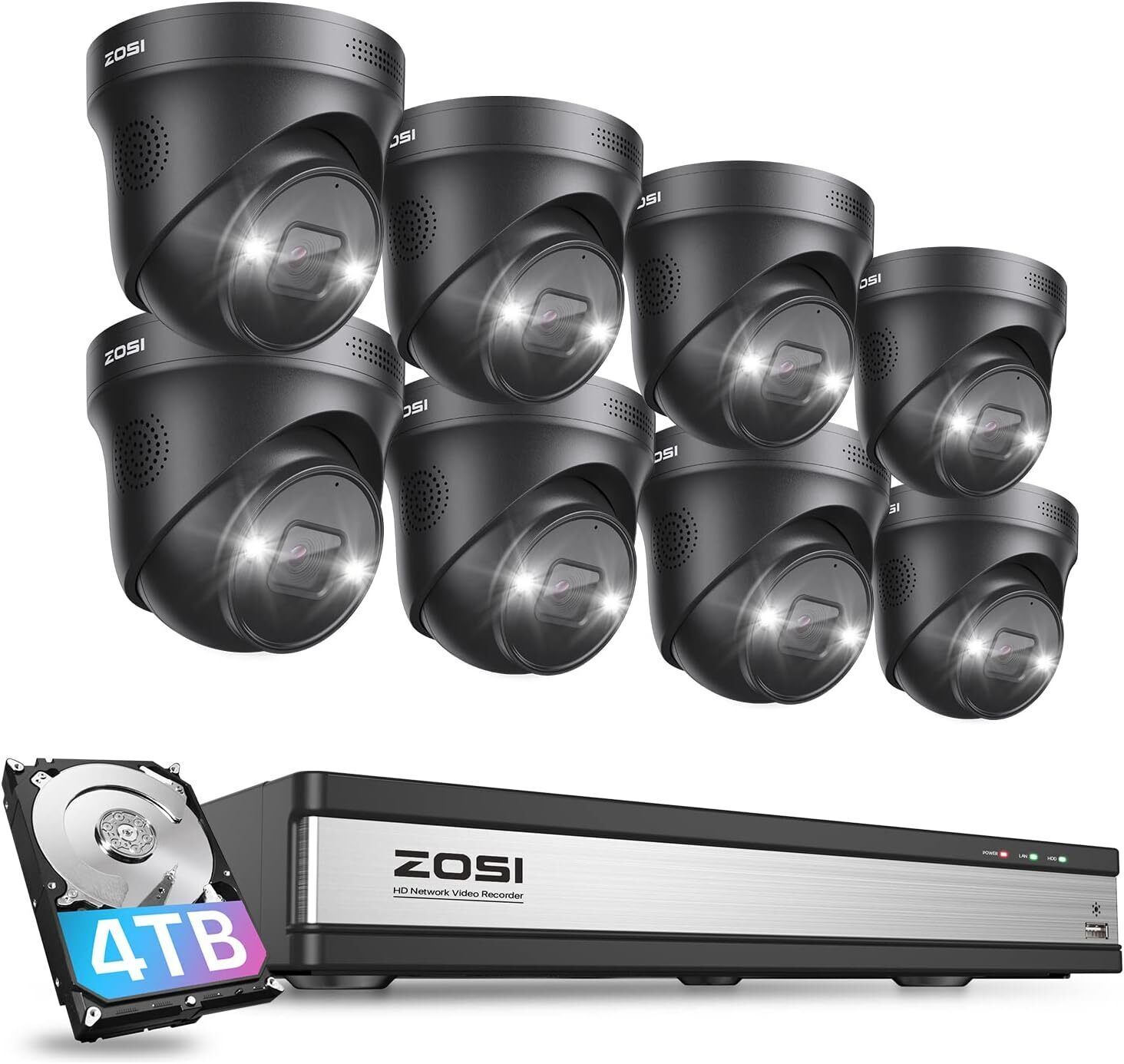 ZOSI 16CH 4K PoE Home Security Camera System Audio AI 8MP NVR with 4TB HDD 24/7