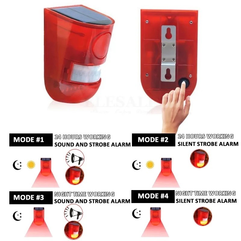 Solar Alarm LED Light Solar Strobe Light Wireless Motion Sensor Detector Outdoor