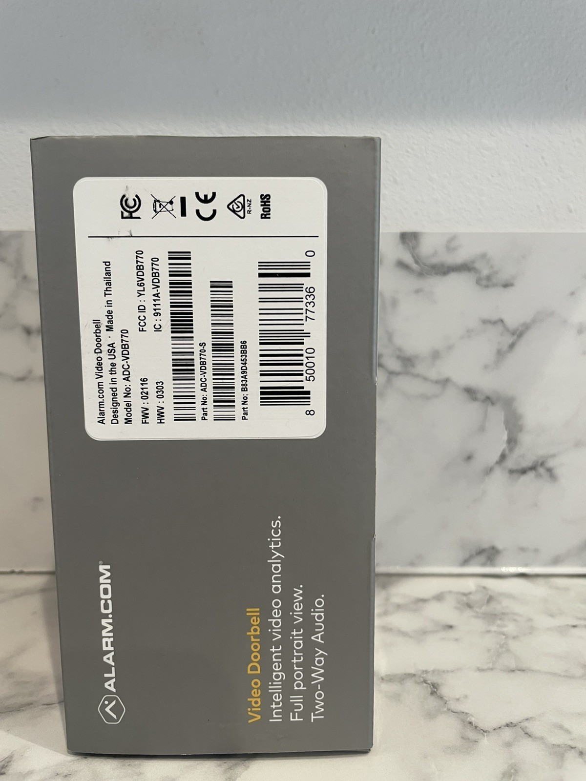 Alarm.com ADC-VDB770-S Touchless Video Doorbell – 1440×1920 HDR, Wi-Fi 2.4/5GHz