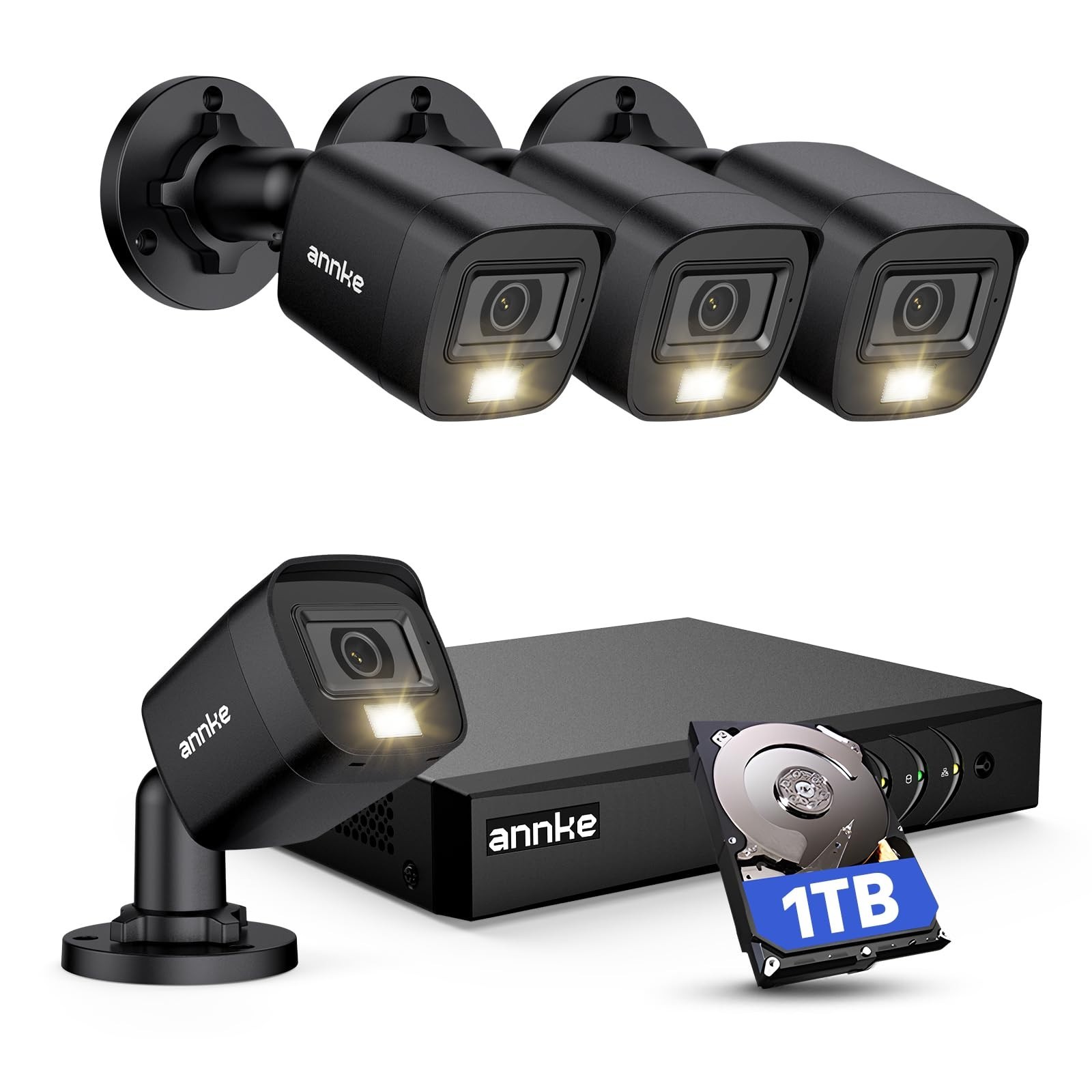 8CH H.265+ 3K Wired Security Camera System, 4x 2MP Cameras, 1TB HDD, AI Detectio