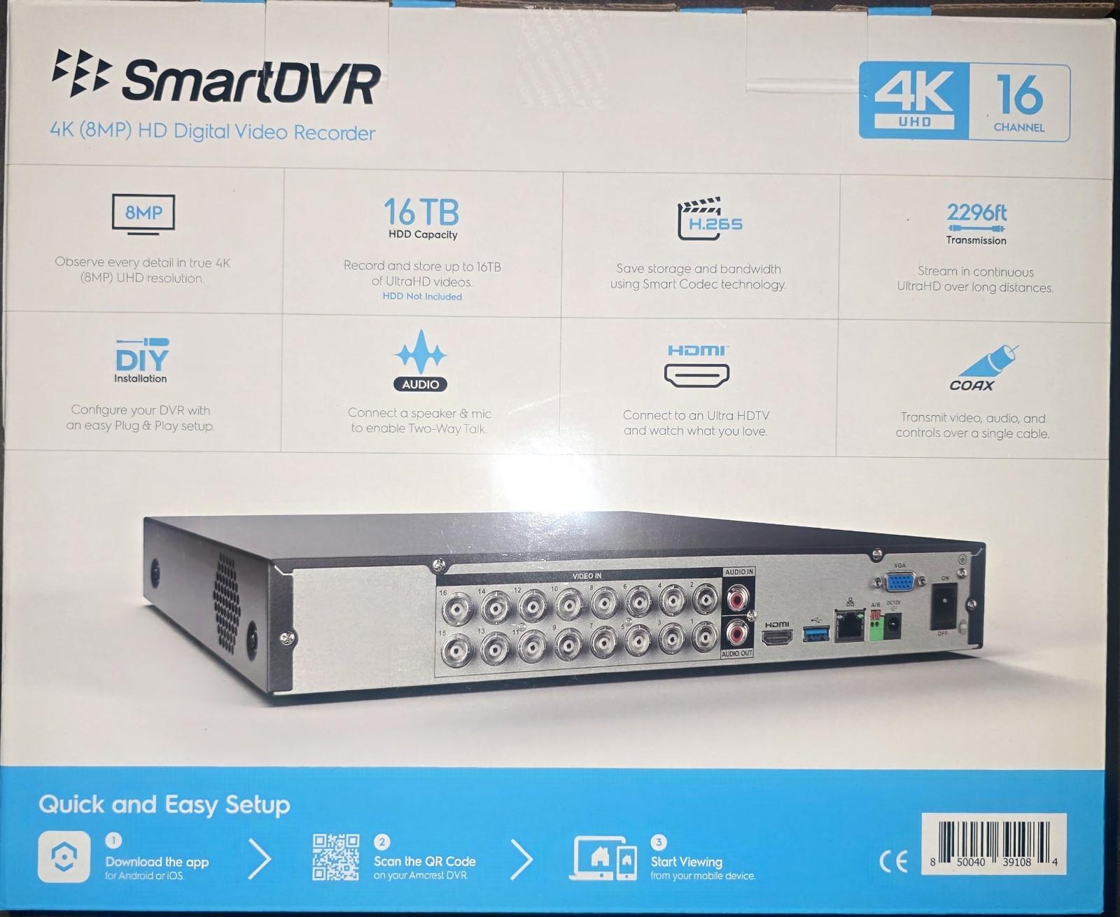 Amcrest 4K UltraHD 16 Channel AI DVR Security Camera System Recorder, 3 TB