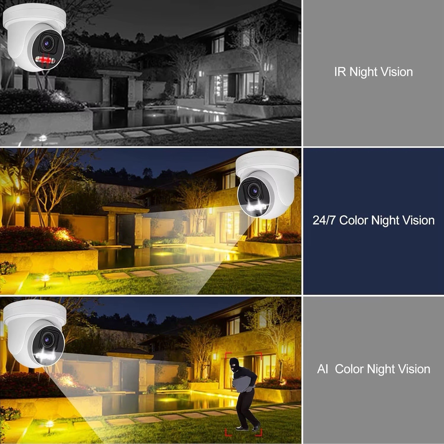 6MP 2.8mm Fixed Lens Night Vision Dual Light Turret Dome Camera Al VCA IP67