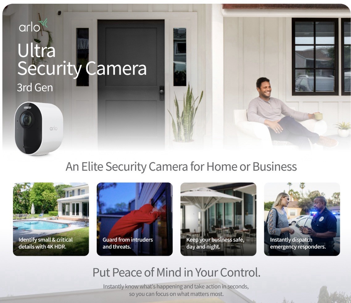 Arlo Ultra Security Camera 4K 3rd Gen(2025) 2-pack W/ Smart Hub. Sealed/White.A2
