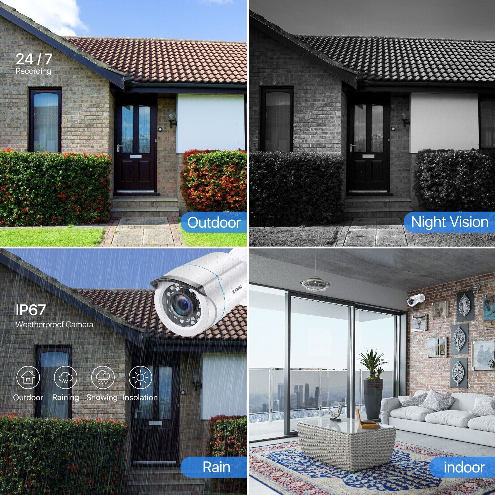 ZOSI 4X 1080P HD TVI 80ft IR-Cut Security Surveillance CCTV Outdoor 2MP Camera