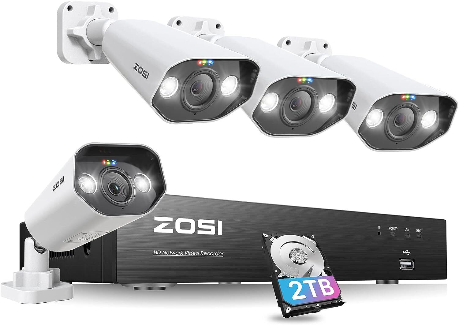 ZOSI 4K 8CH NVR 8MP IP POE Security Camera System AI Alerts Audio 2TB HDD IP66