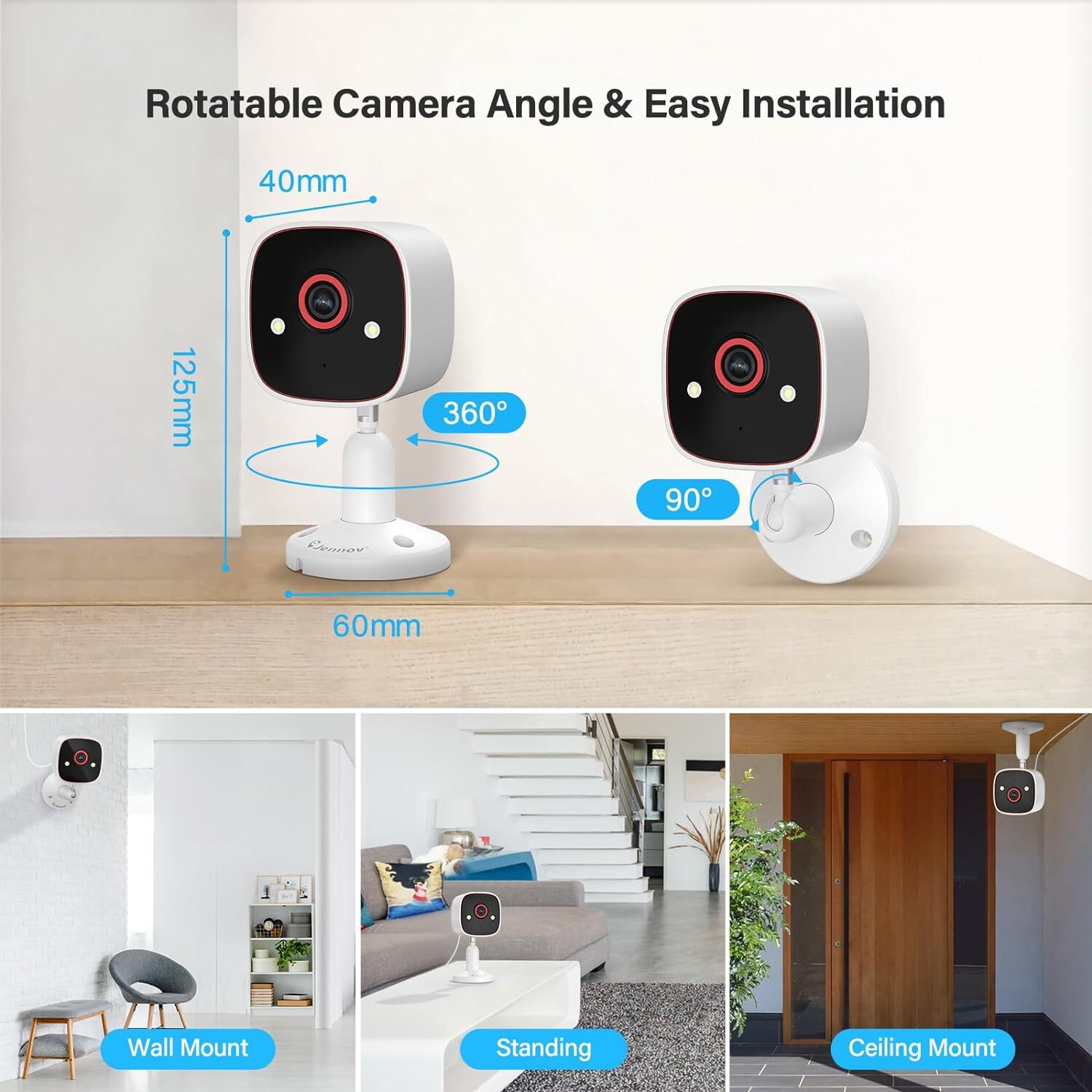 JENNOV 2.4G Wifi Indoor/Outdoor IP Wired Security Camera 3MP Night Vision Audio