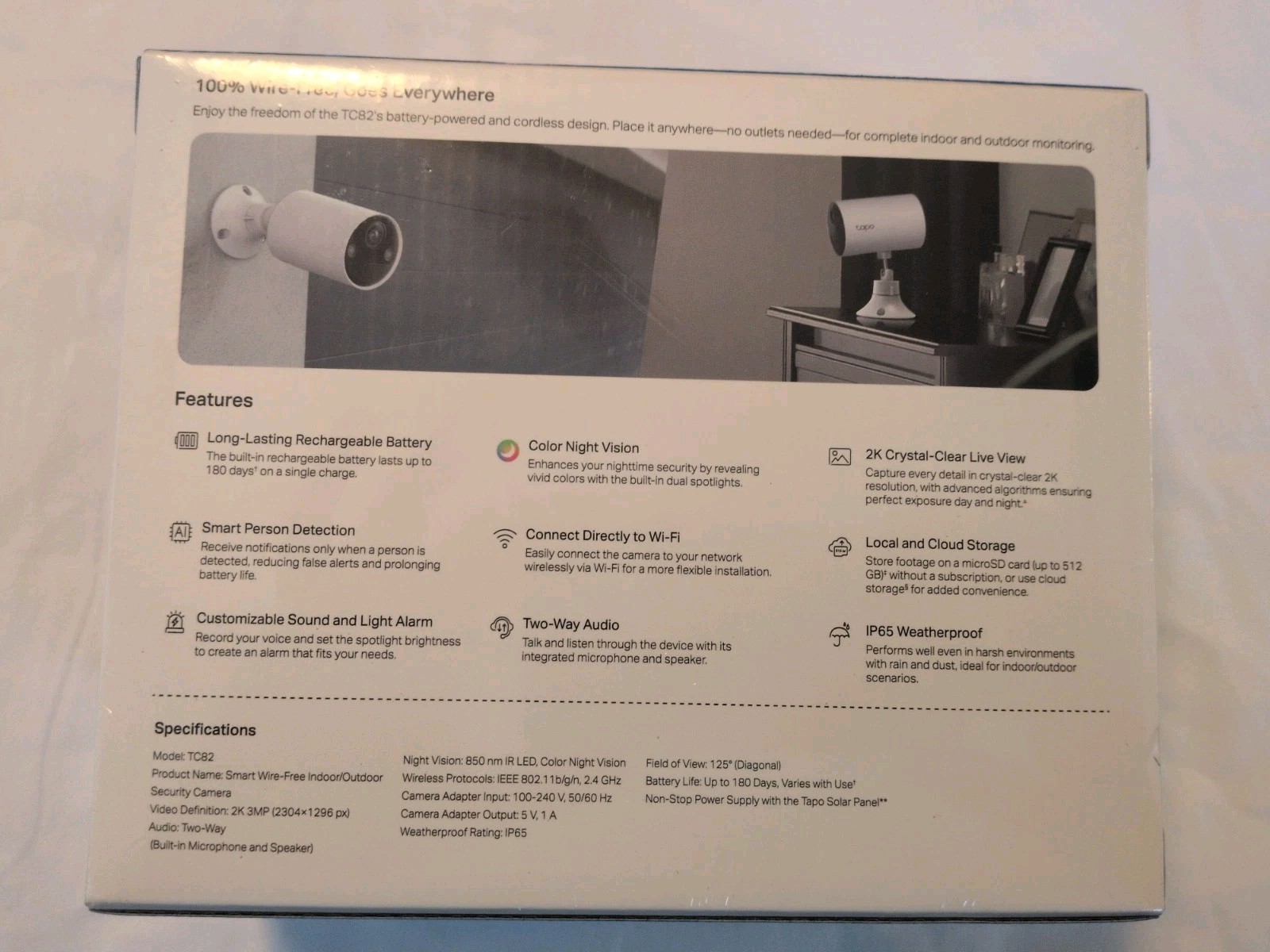 TP-Link Wirefree Battery Powered Indoor Outdoor Security Camera TC82 White