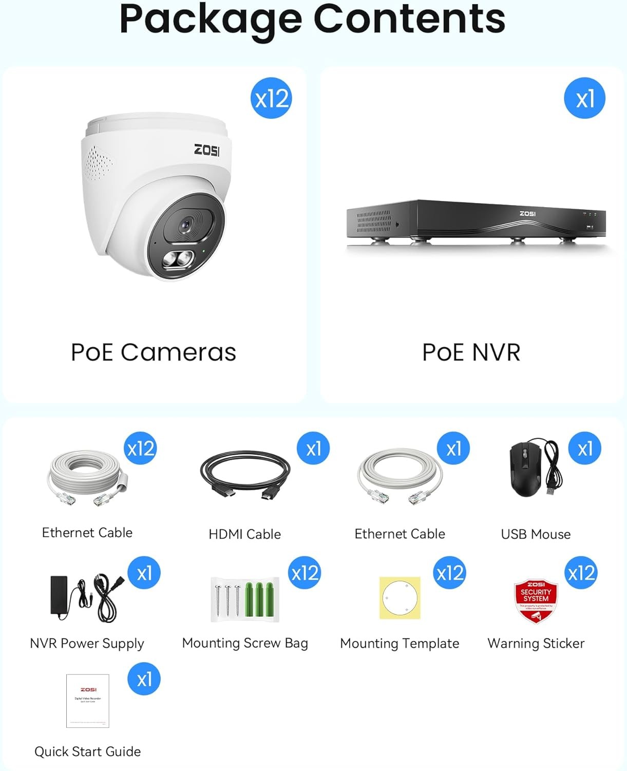 ZOSI C220 8MP 16CH POE 12 x 8MP Security Camera System Detect Night Vision 4TB