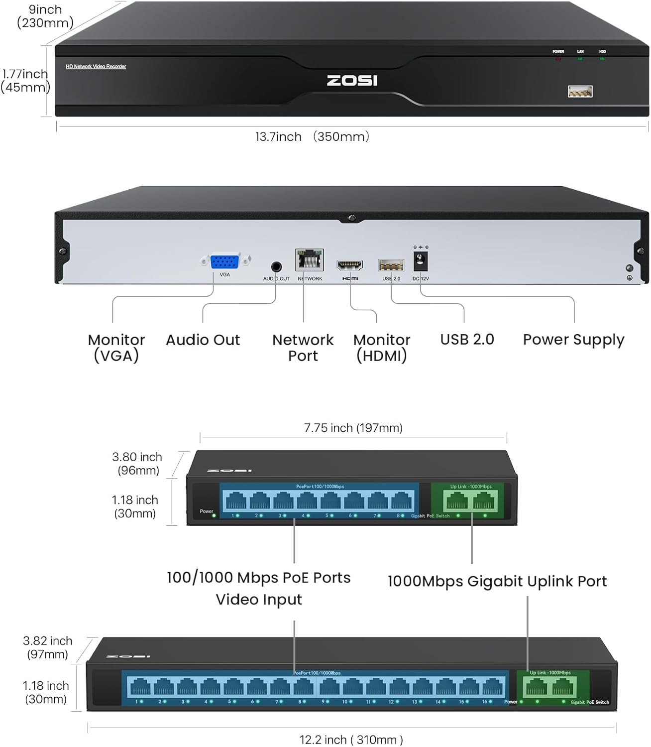 ZOSI 32CH 32pcs 8MP PoE Pan/Tilt Security Camera System AI Detect NVR with 8TB